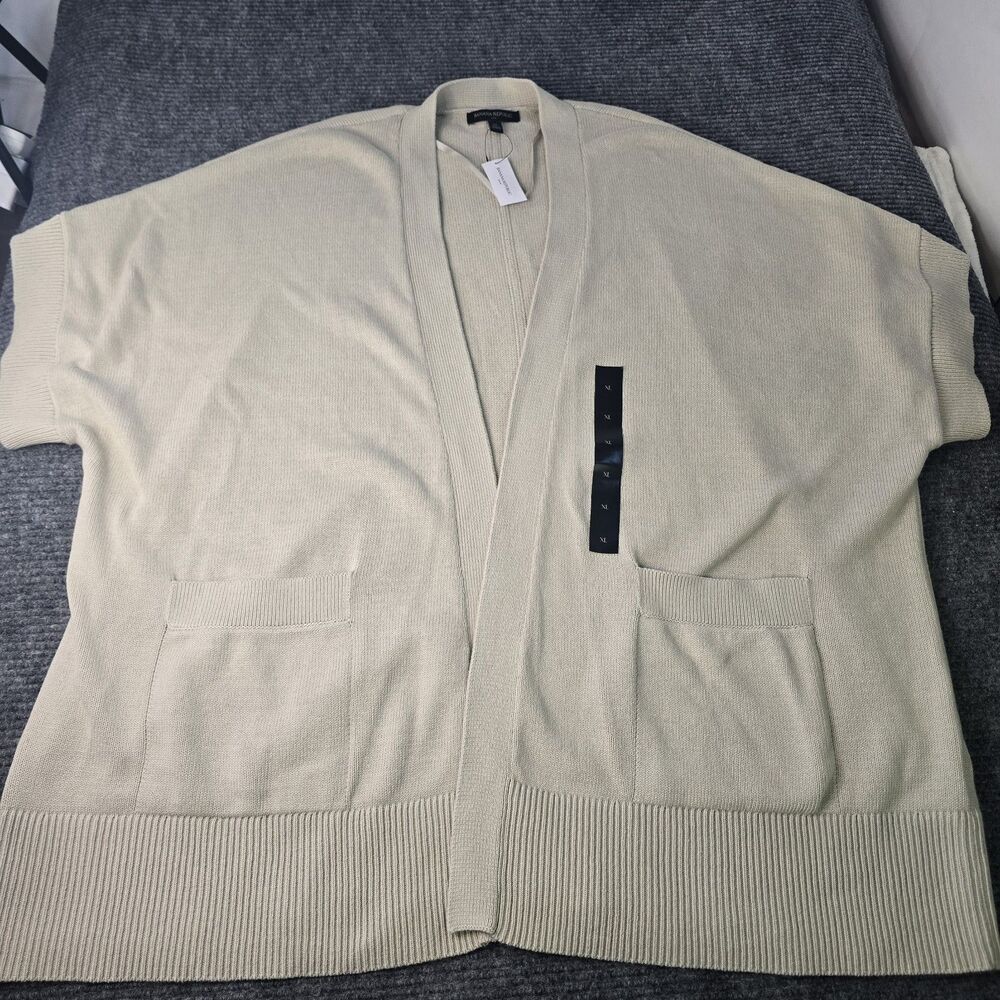 Banana Republic NWOT Cardigan Sweater XL Cream Duster Open Front Pocket Kimono